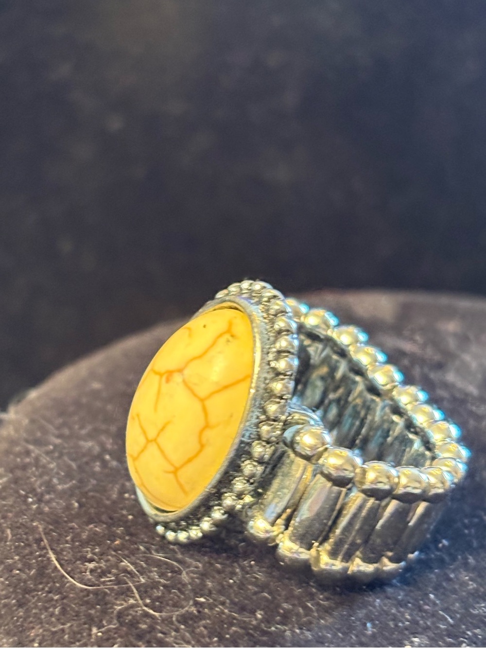 paparazzi Yellow Stone Silver-Tone Beaded Stretch Ring